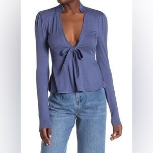 Free People Lois Long Sleeve Soft Front Tie Top Women’s Medium